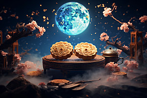 中秋月饼传统美食甜点效果图