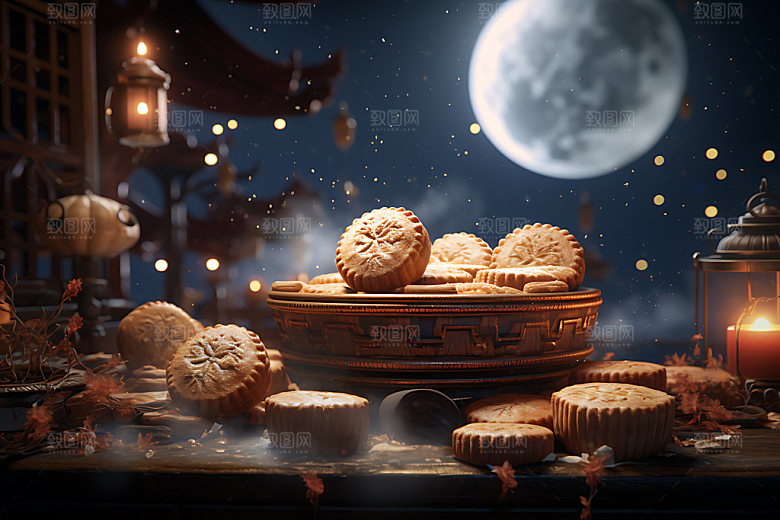 中秋月饼甜点糕点效果图