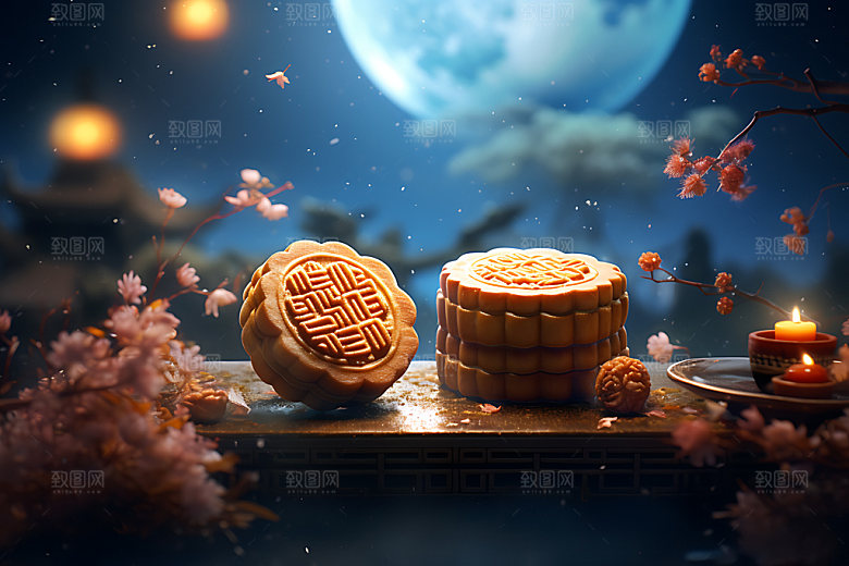 中秋月饼传统美食甜点效果图