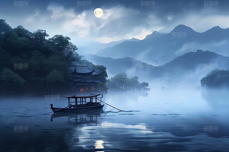 月圆倒影中秋月满西楼素材