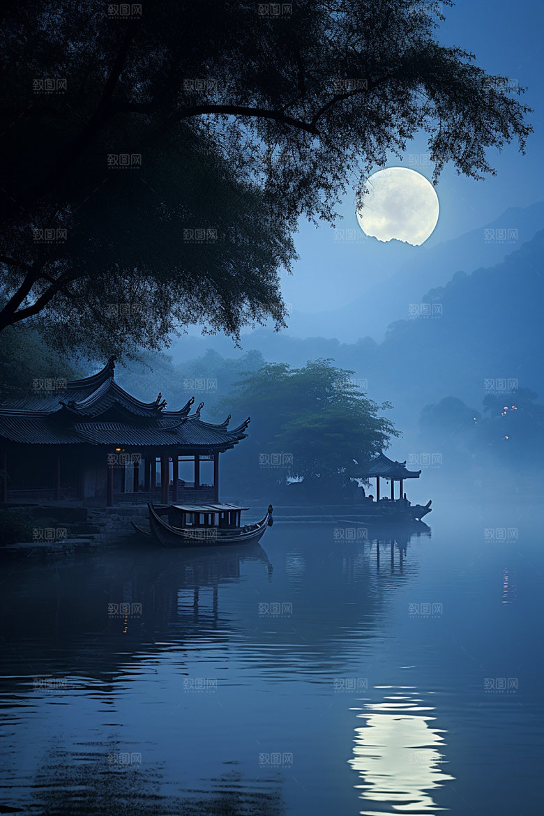 月圆倒影高清中秋素材