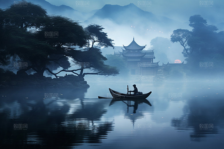 月圆倒影夜晚高清素材