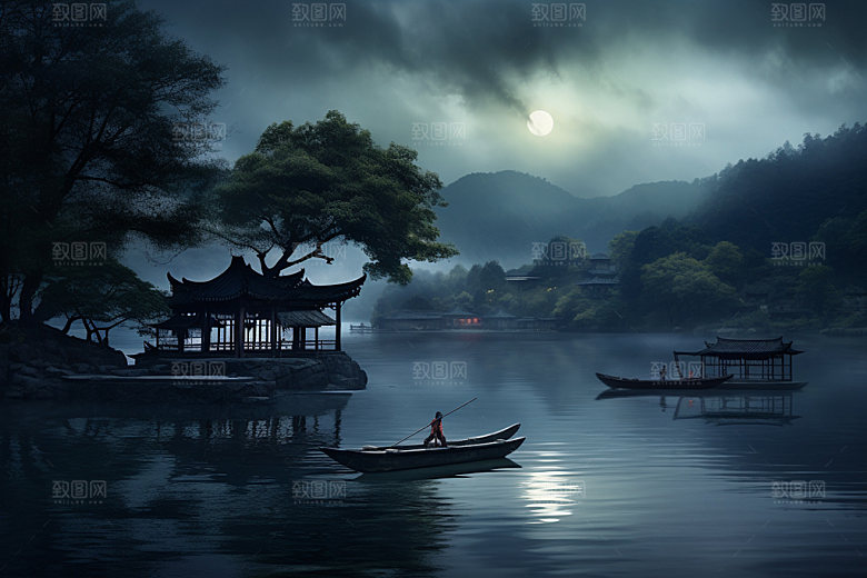 月圆倒影高清中秋素材