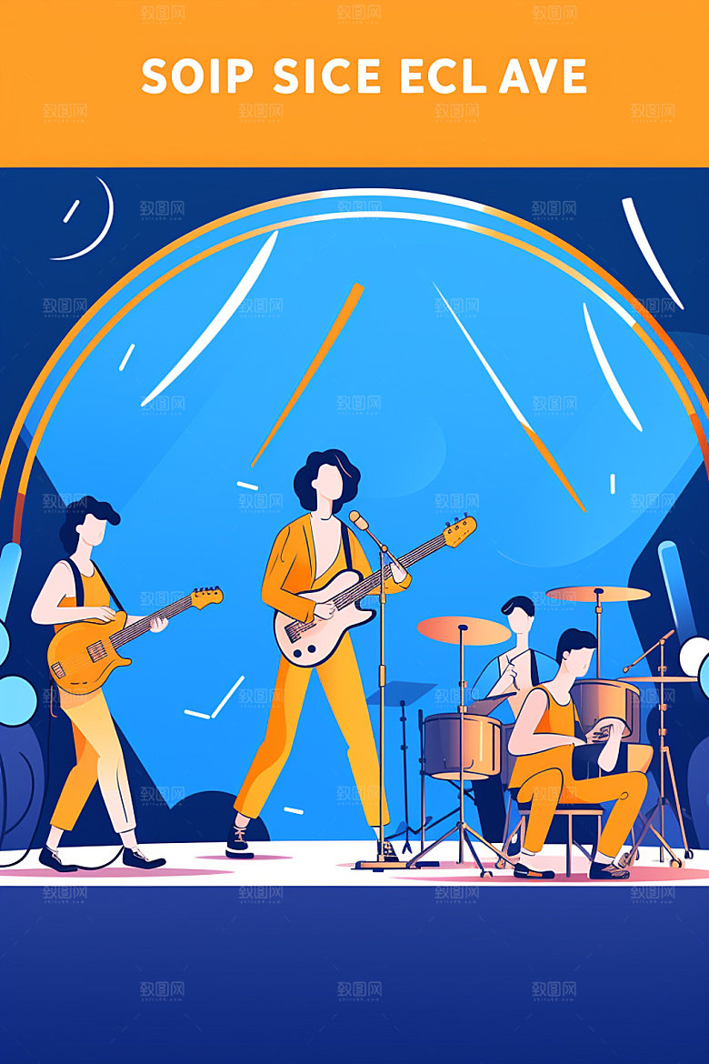 演奏乐器鲜艳多彩人物手绘矢量插画