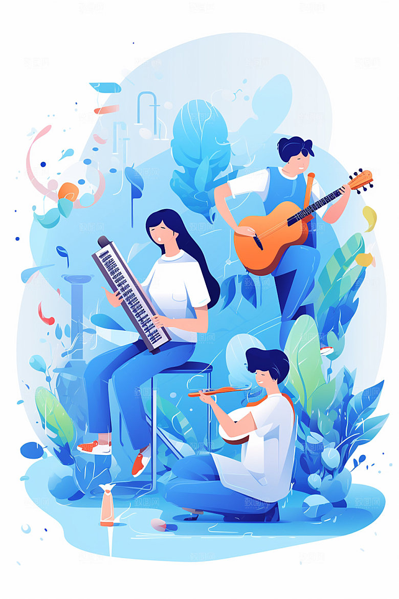演奏乐器乐队狂欢音乐节矢量插画
