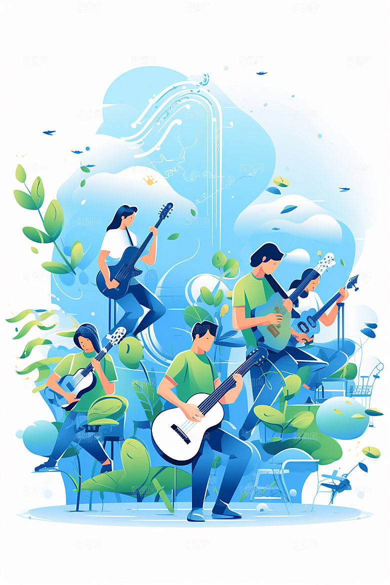 演奏乐器乐队狂欢多人组合矢量插画