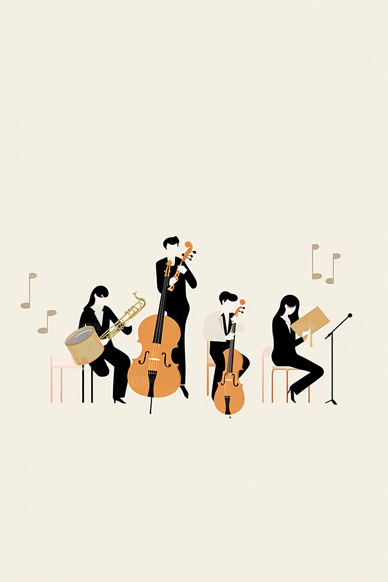 演奏乐器多人组合音乐节矢量插画