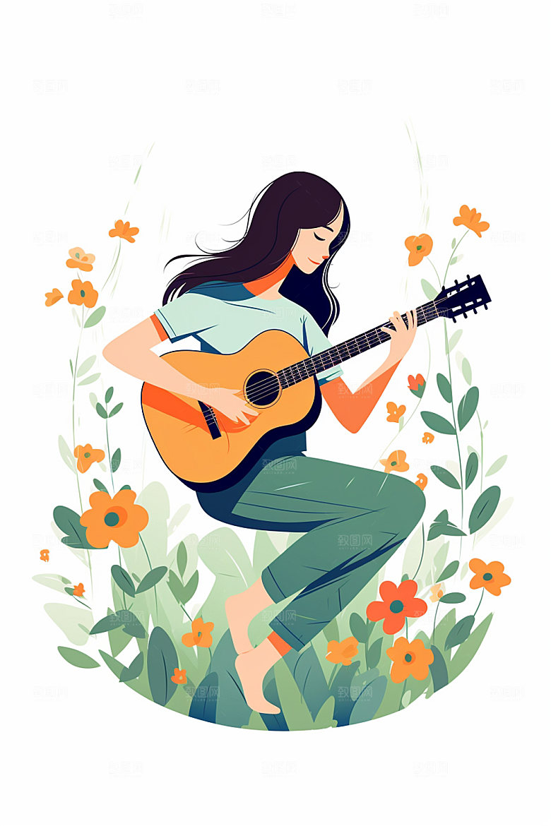 演奏乐器人物手绘音乐节矢量插画
