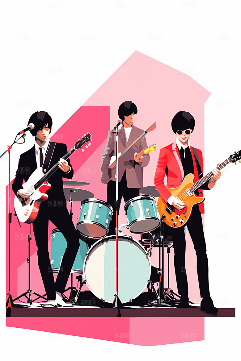 演奏乐器人物手绘音乐节矢量插画