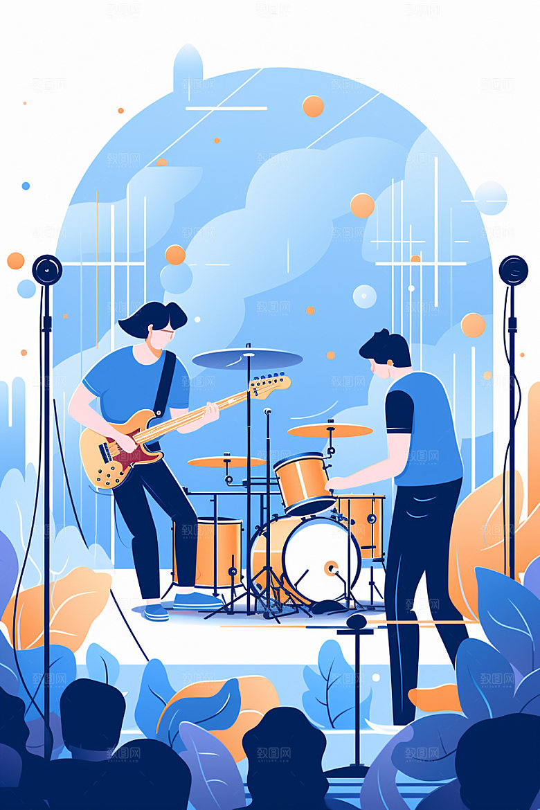 演奏乐器人物手绘音乐节矢量插画