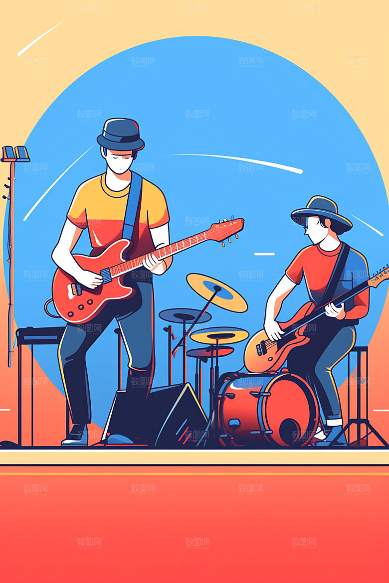 演奏乐器乐队狂欢多人组合矢量插画