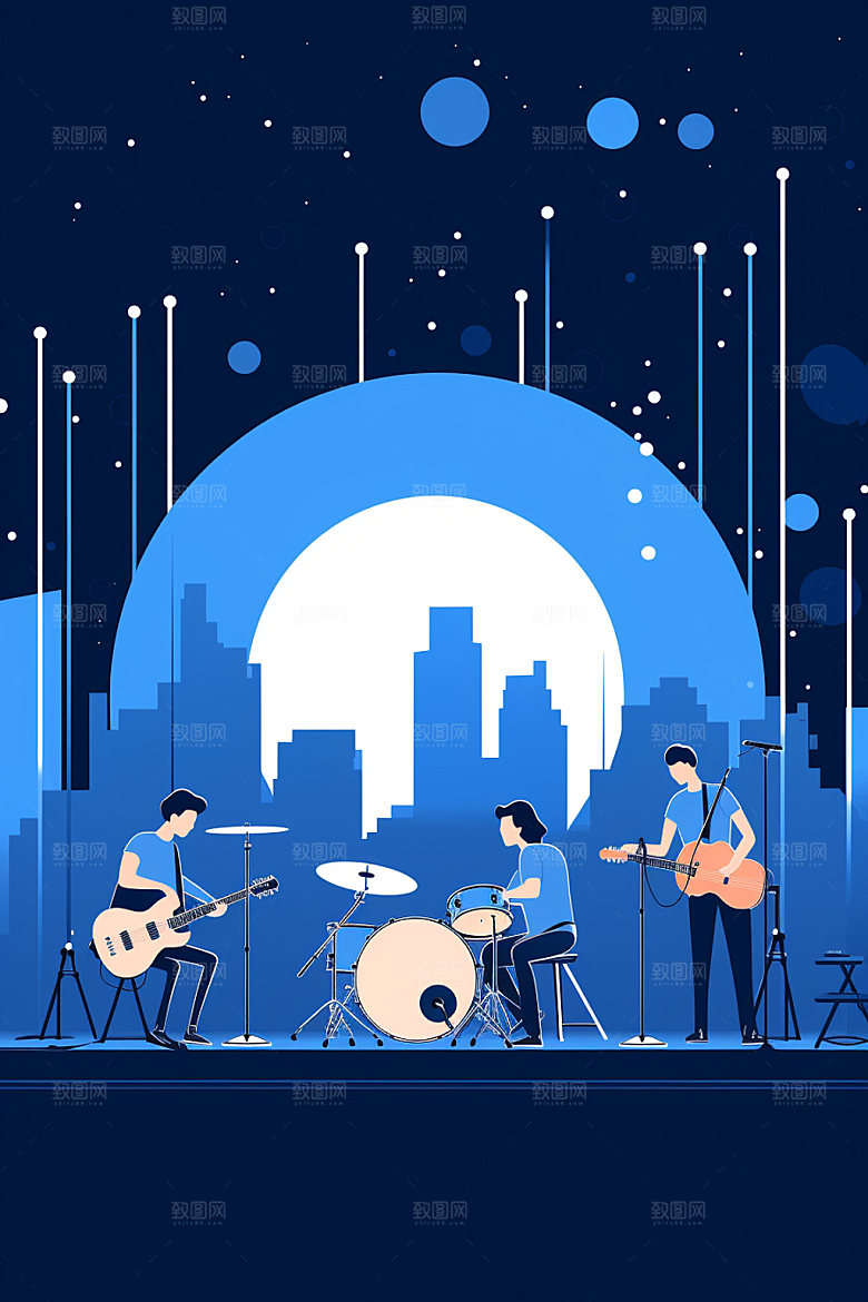 演奏乐器多人组合乐队狂欢矢量插画