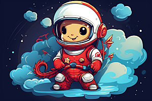 龙宇航员赛博朋克十二生肖插画