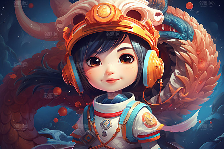 龙宇航员龙年国潮风插画