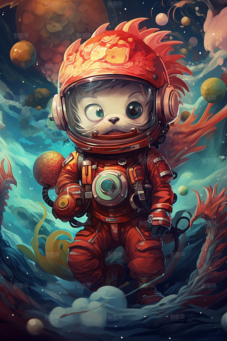 龙宇航员航空潮流插画