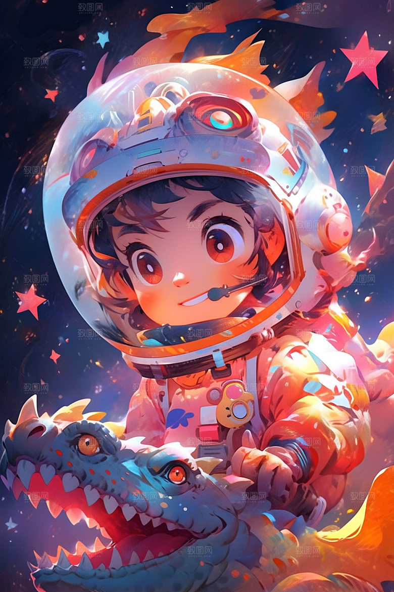 龙宇航员春节龙年插画
