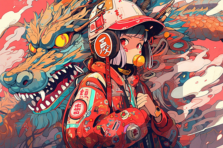 龙宇航员中国风国潮风插画