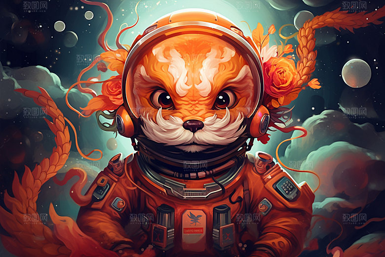 龙宇航员潮流科技插画