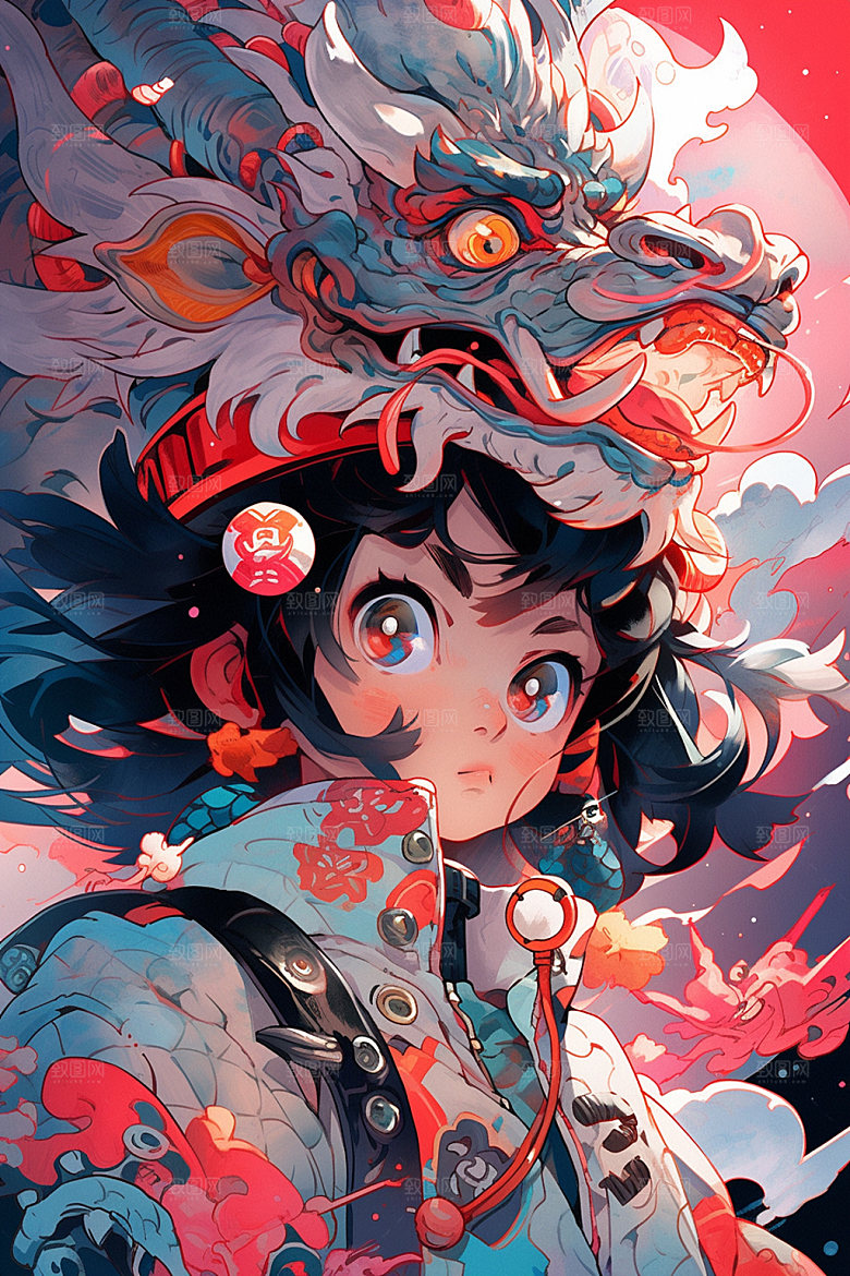 龙宇航员赛博朋克潮流插画