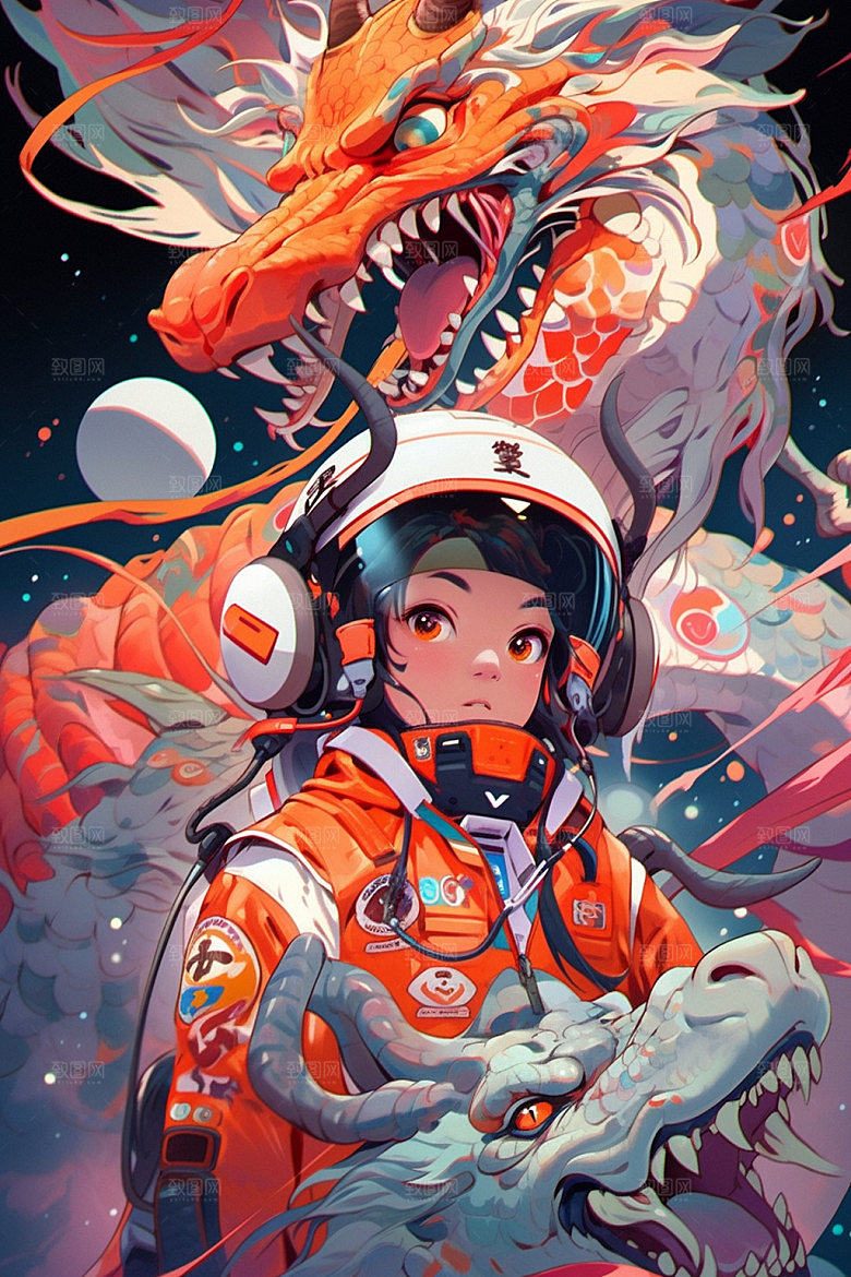 龙宇航员赛博朋克潮流插画
