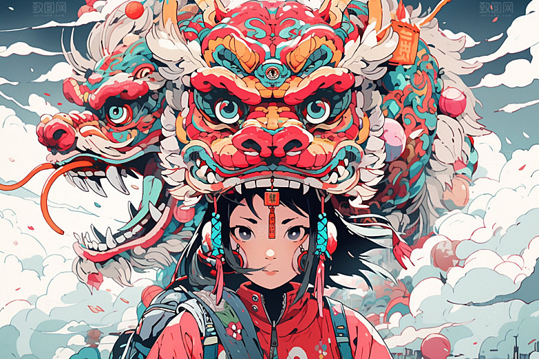 龙宇航员龙年时尚插画