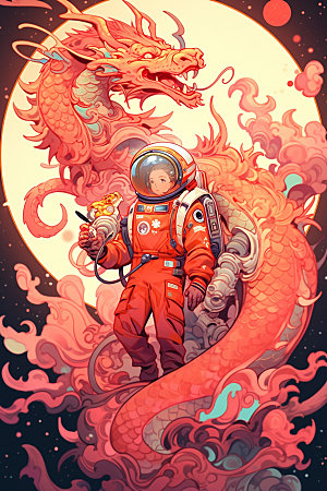 龙宇航员赛博朋克十二生肖插画