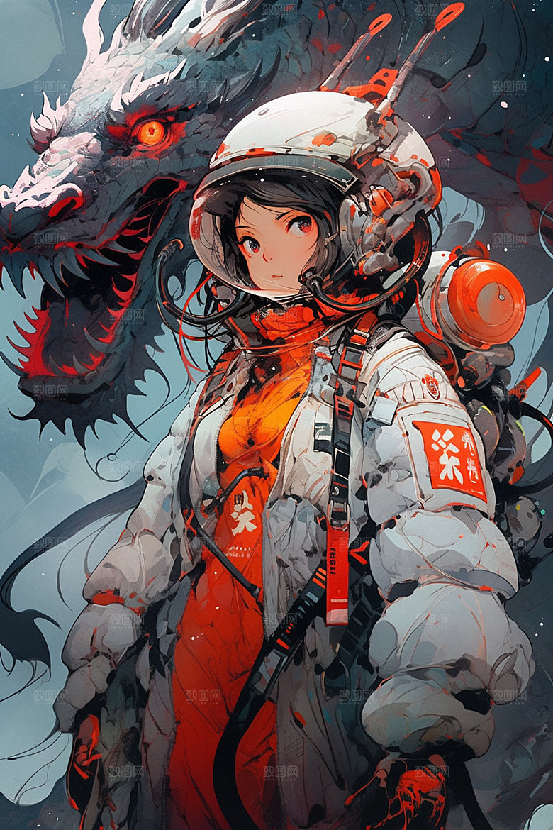 龙宇航员国潮风春节插画