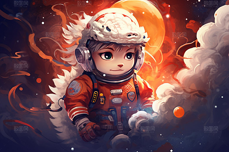 龙宇航员赛博朋克十二生肖插画