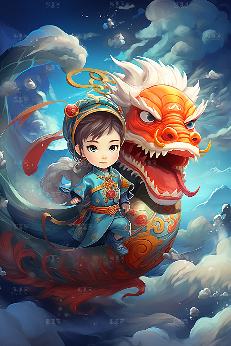 龙宇航员科技龙年插画