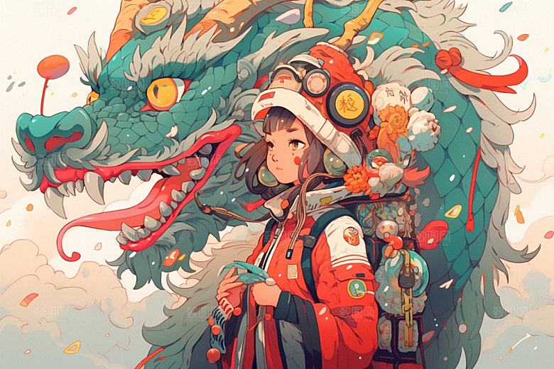 龙宇航员航空赛博朋克插画