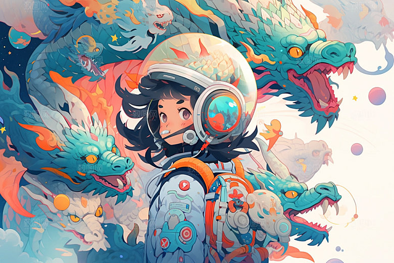龙宇航员时尚航空插画