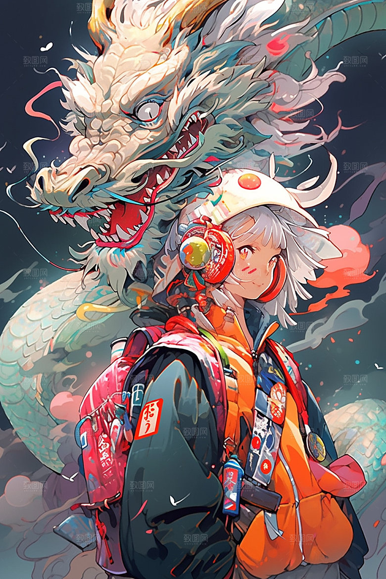 龙宇航员卡通手绘插画