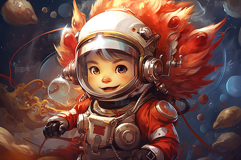 龙宇航员科技卡通插画