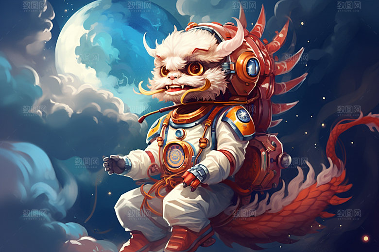 龙宇航员科技卡通插画