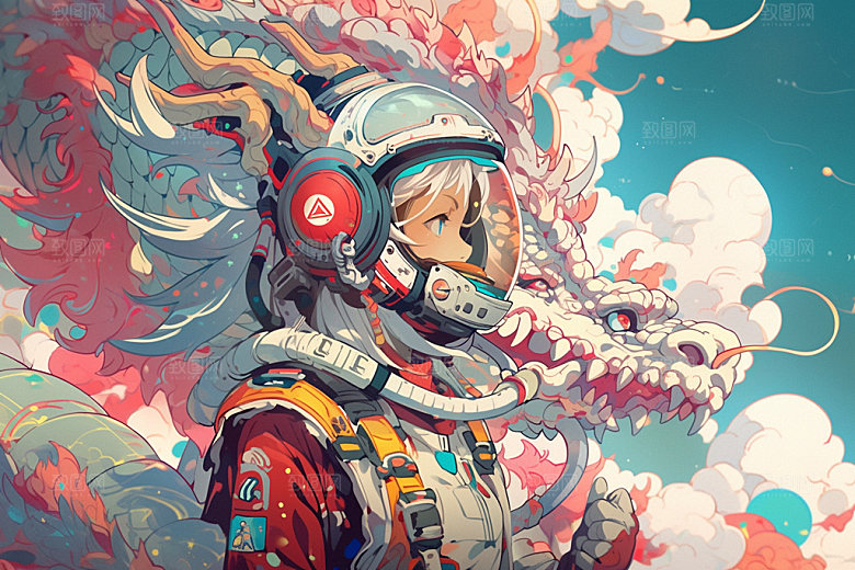 龙宇航员龙年十二生肖插画