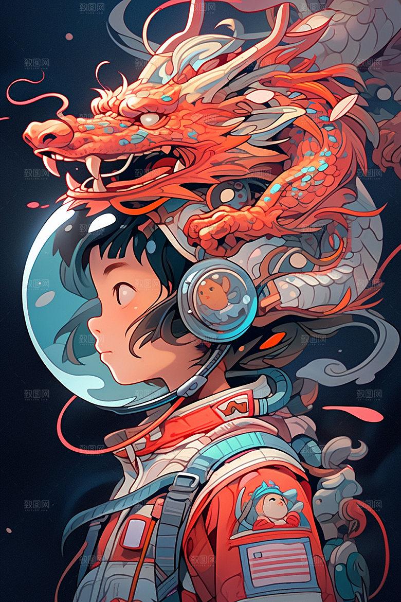龙宇航员帅气潮流插画
