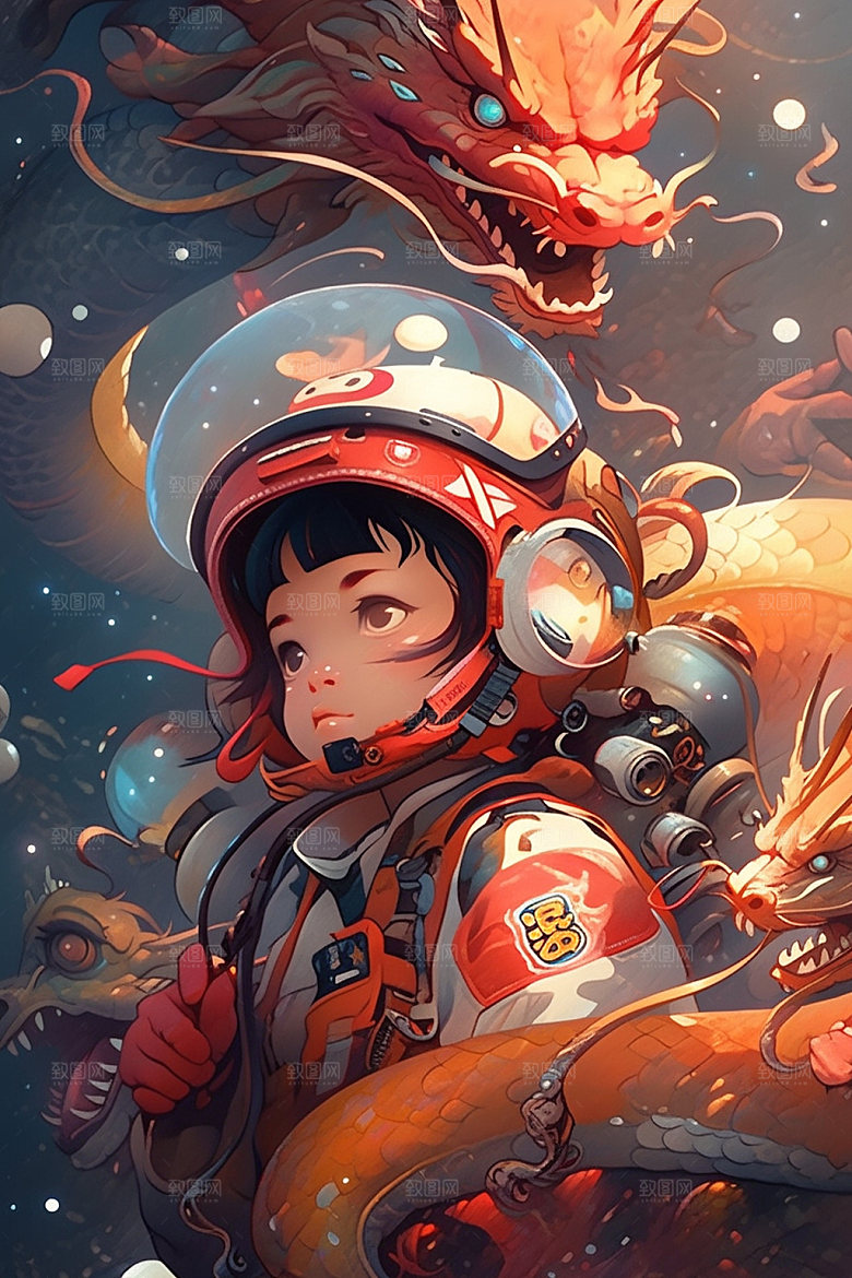 龙宇航员科技潮流插画