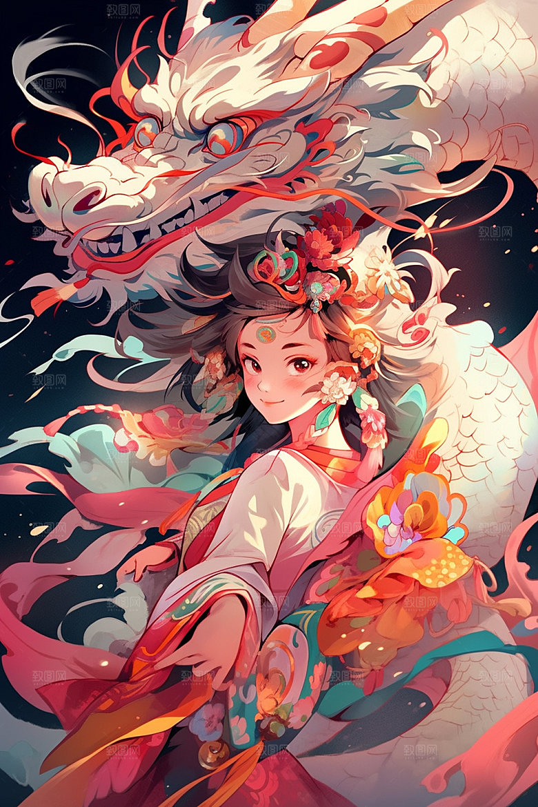 龙宇航员国潮风时尚插画