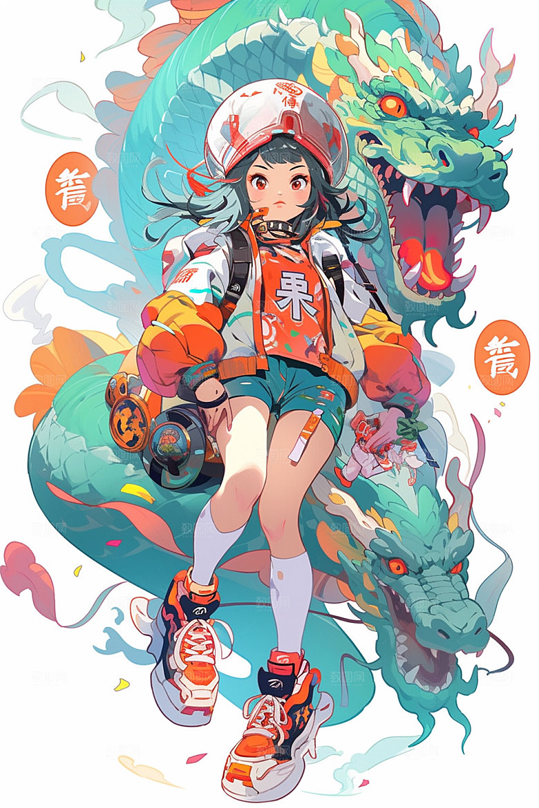 龙宇航员科技赛博朋克插画
