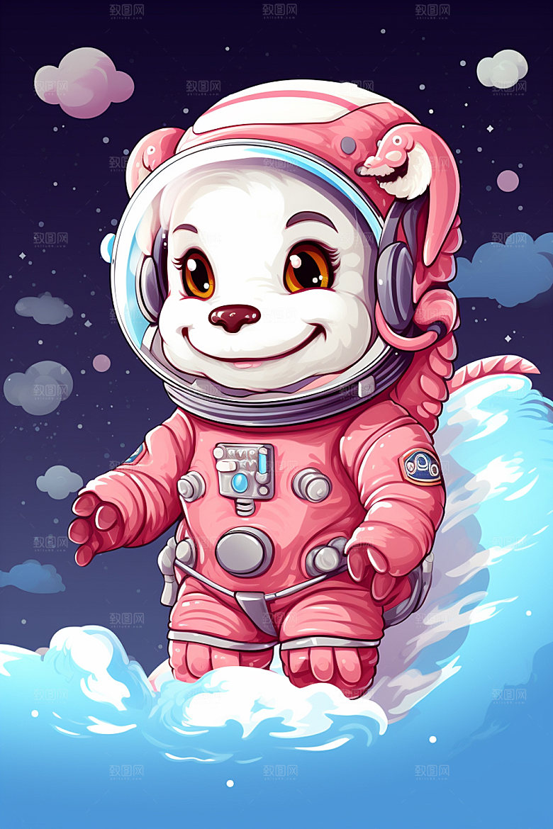 龙宇航员十二生肖中国风插画