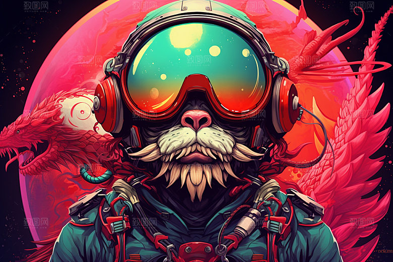 龙宇航员潮流航空插画