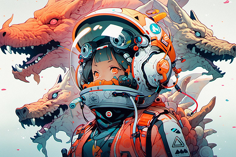 龙宇航员春节航空插画