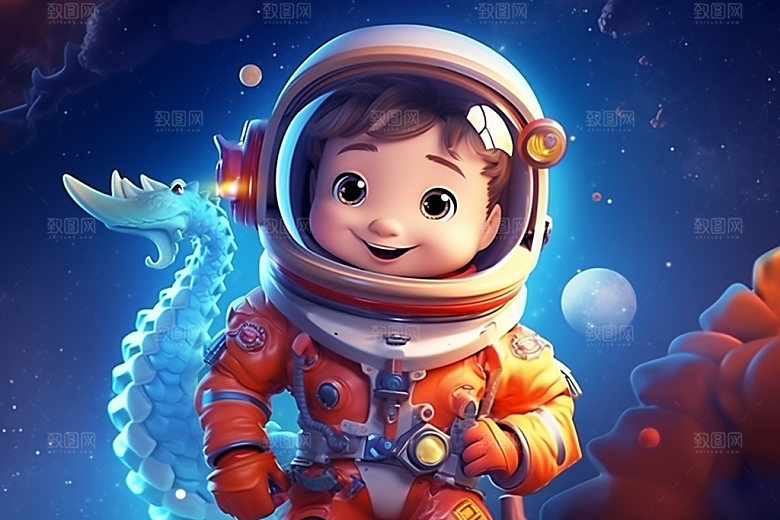 龙宇航员手绘潮流插画