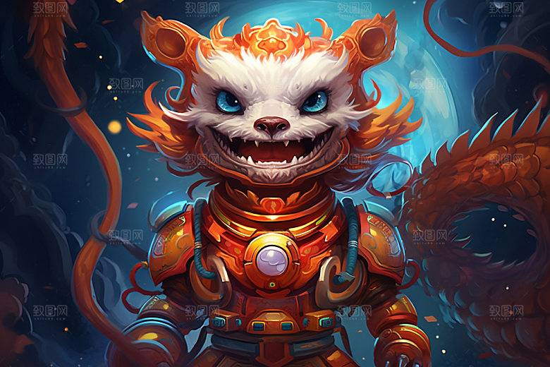 龙宇航员中国风春节插画