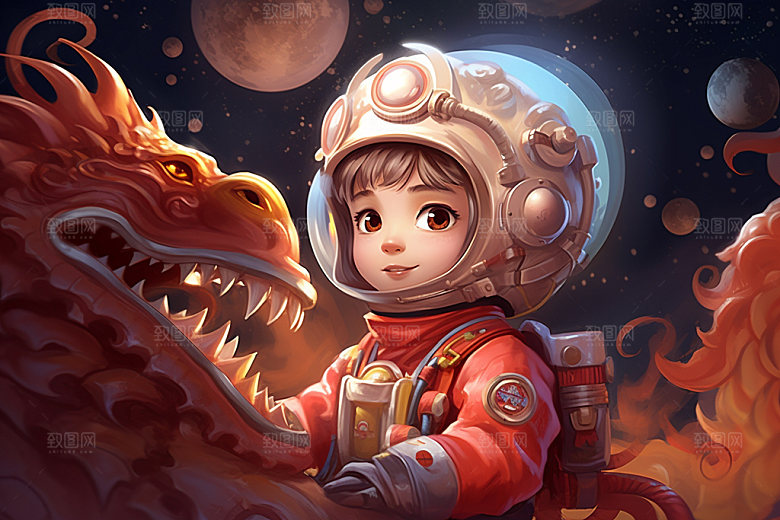 龙宇航员潮流航空插画