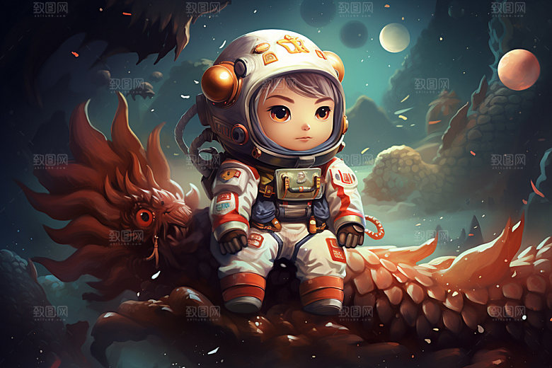 龙宇航员龙年时尚插画