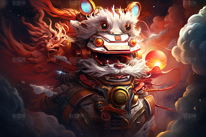 龙宇航员卡通春节插画