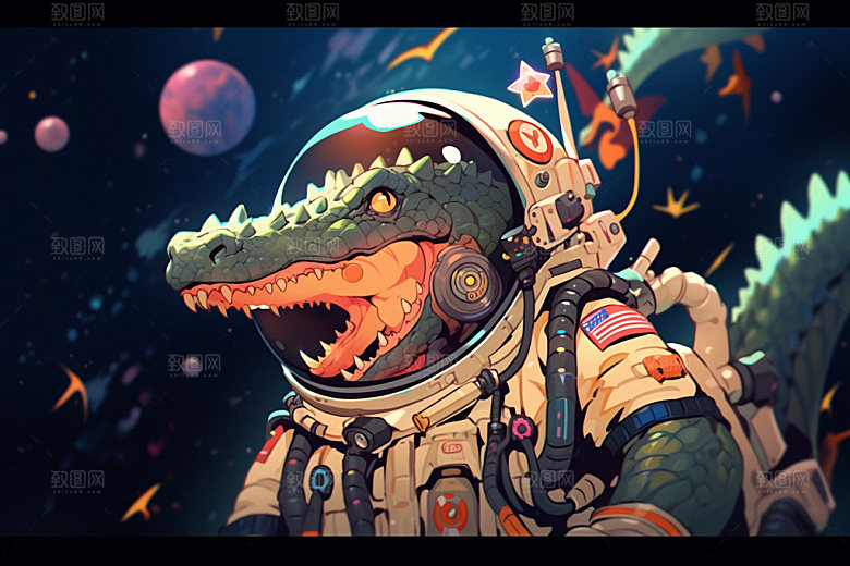 龙宇航员科技卡通插画