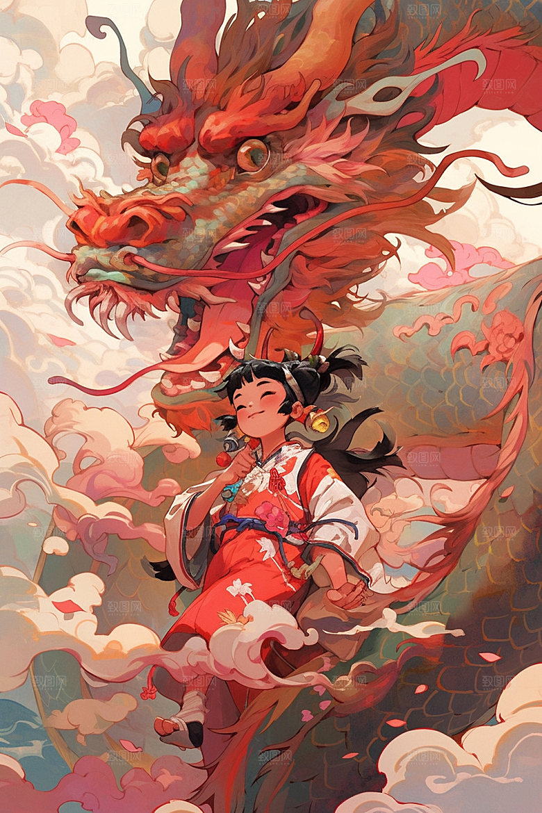 龙宇航员龙年手绘插画