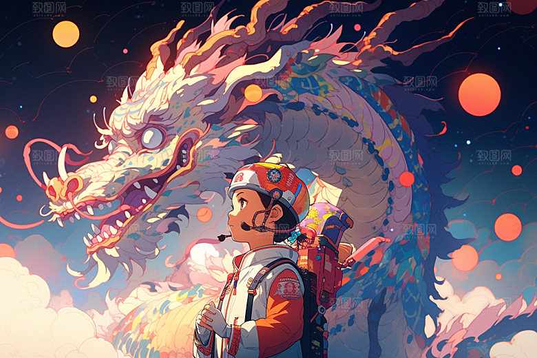 龙宇航员春节潮流插画